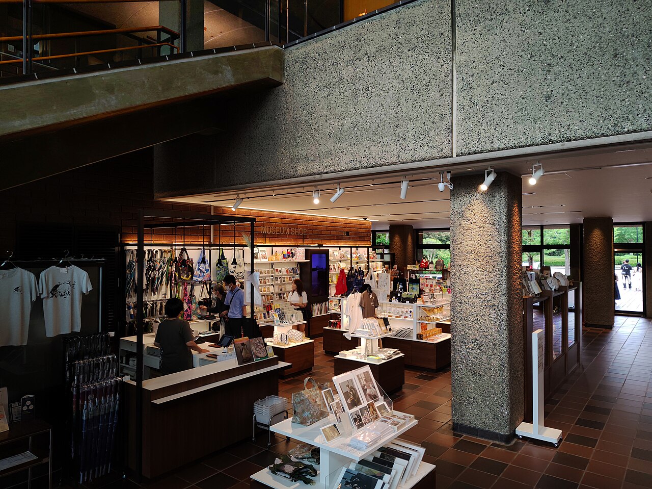Museum shop inside Fukuoka Art Museum, with display shelves and visitors