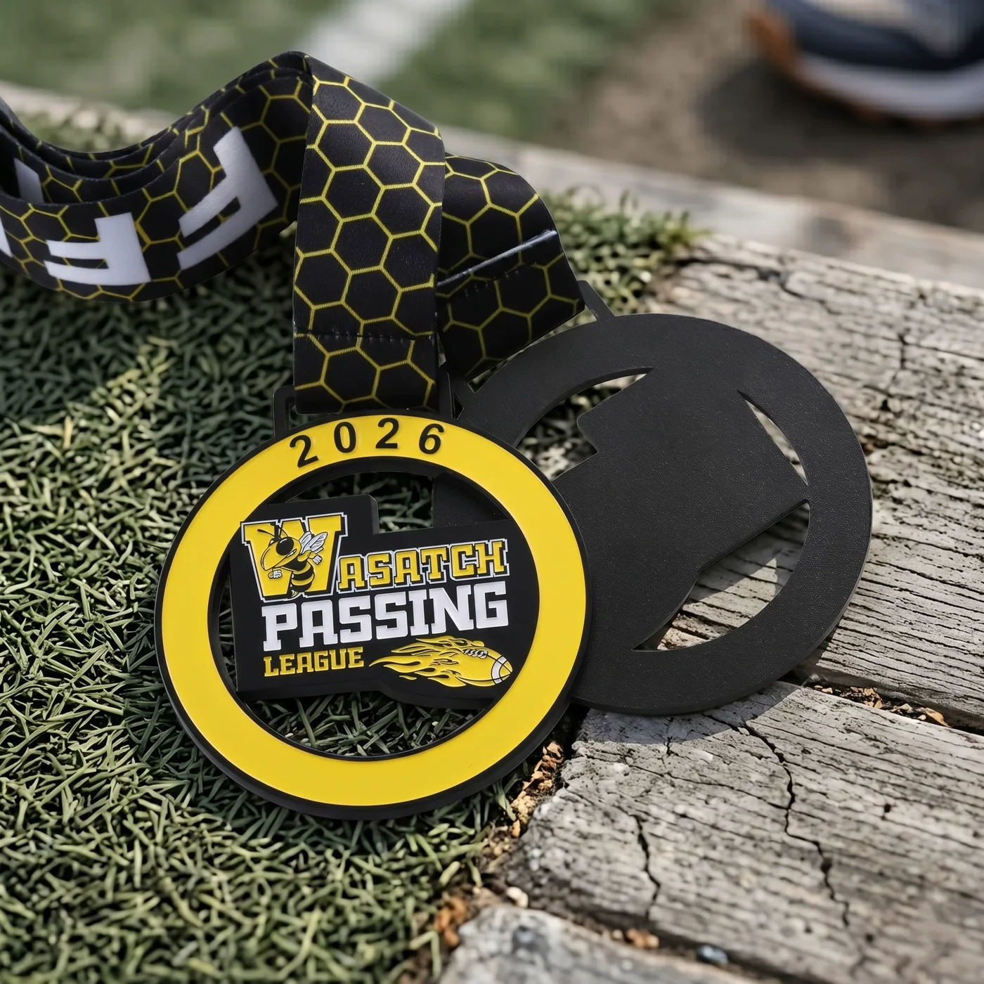 Custom race medal sample with ribbon