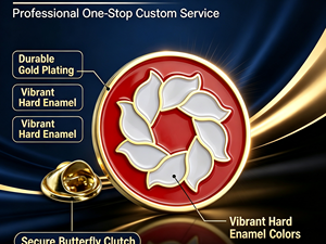Promotional reference showing a round pin and a separate butterfly-style clutch