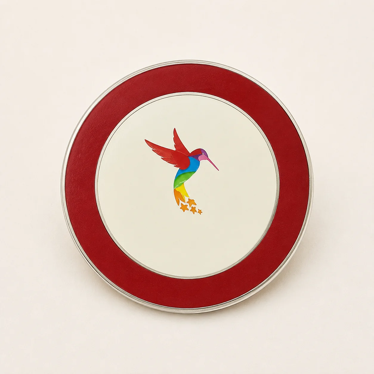 Spot color screen printed round metal badge
