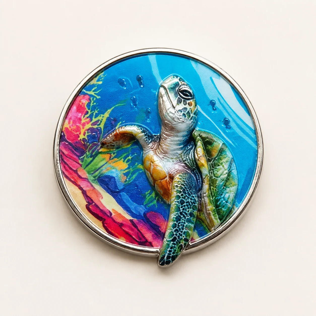Full color UV printed turtle metal pin
