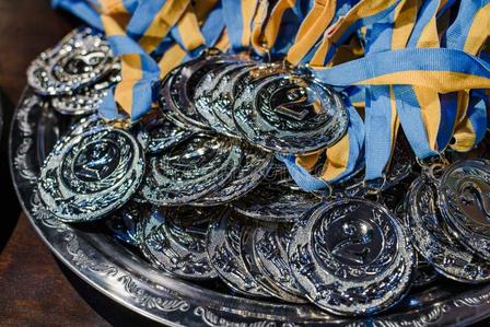 Second-place awards grouped on a tray